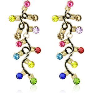 🆕 Women Yellow Christmas Dangle Earrings Colorful Light Bulb Tree Drop Jewelry